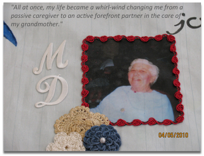 Maria's grandmother with Parkinson's and her quilt