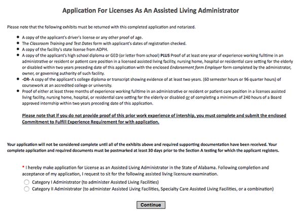 Alabama Assisted Living License Application