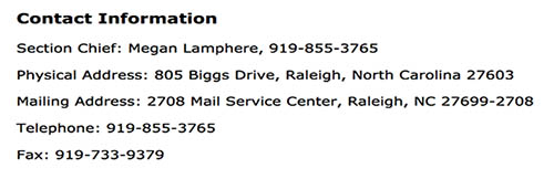 Contact Info for NC