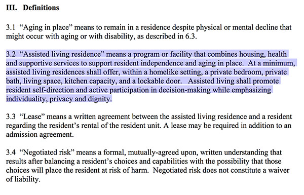 Vermont assisted living definitions