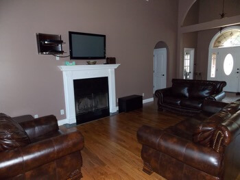 living room and fireplace