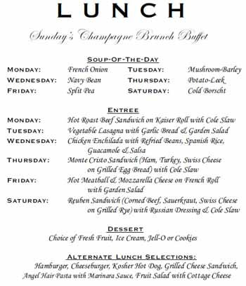 Sample Lunch Menu