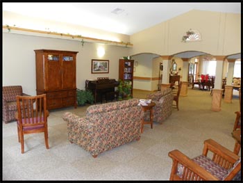This gorgeous room is one of many comfortable spots for seniors to hang out in at The Maples