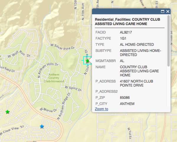 zoom view of Arizona assisted living map