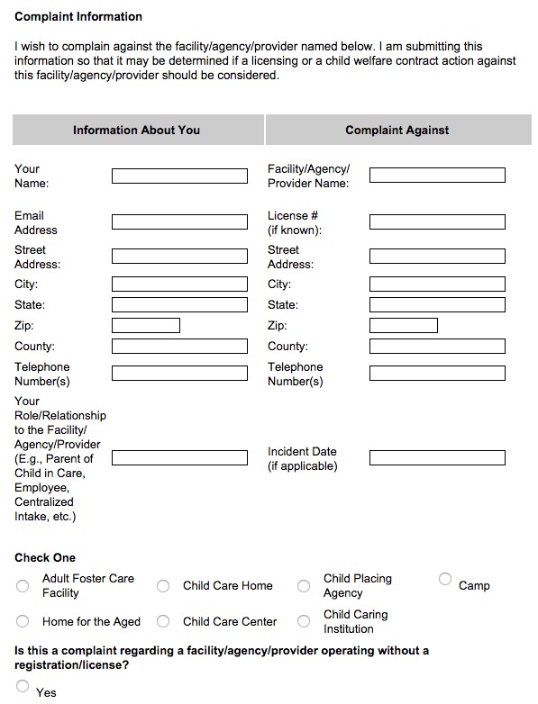 Complaint Form Information Michigan