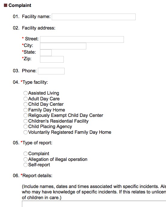 Virginia assisted living facility complaint form examples