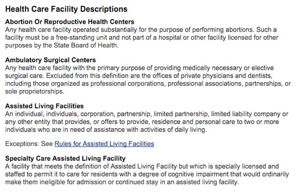 Facility Definitions Alabama