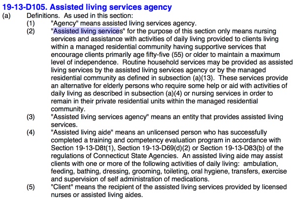 CT Definitions for Assisted Living