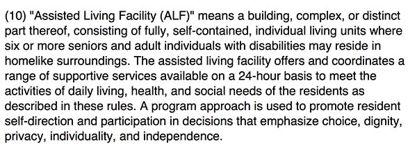 Oregon Definition for Assisted Living