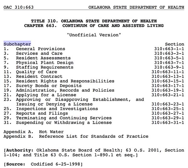 Oklahoma's Rules Subchapters