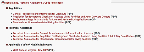 Regulations and Code in Virginia