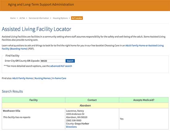 Facility locator wa