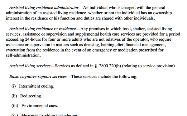 Assisted Living Residence defined PA